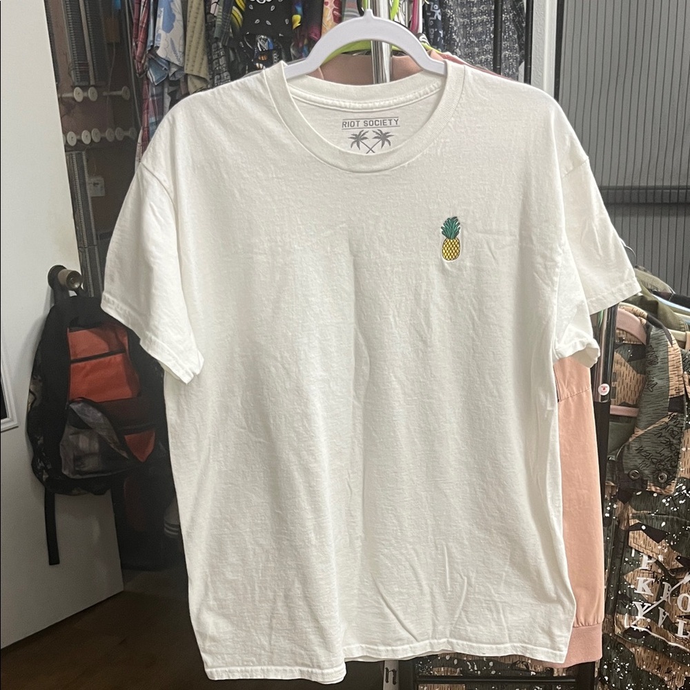 Riot Society White Tee with Pineapple Embroidery